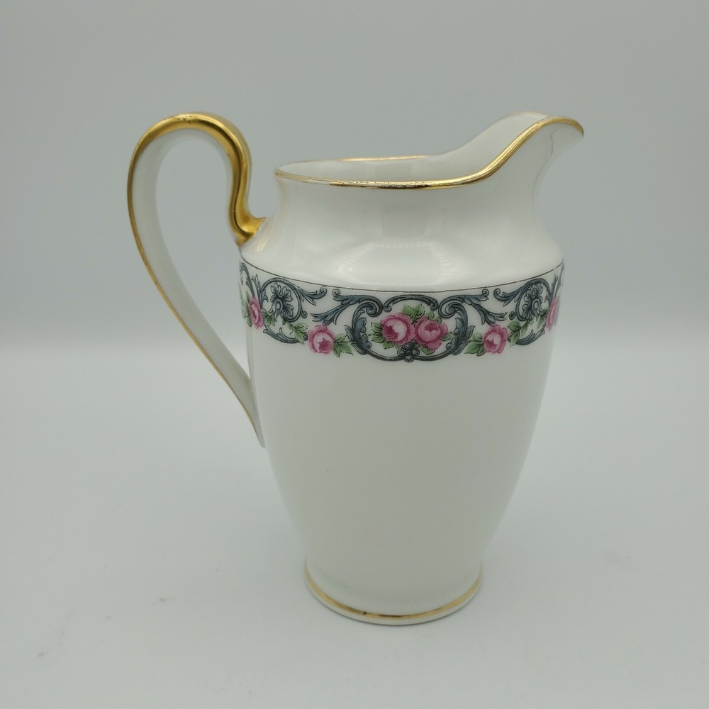 Antique Wm Guerin & Co Limoges Creamer Blue Pink Florals Green Foliage Gold Trim